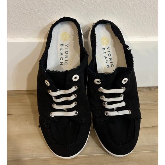 Vionic Beach Slip On Loafer Shoes Laces Women Size 9 Black Casual Travel - Picture 1 of 7